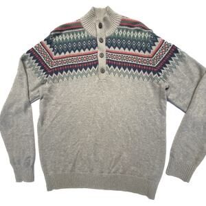 Izod Pullover 100% Cotton Mock Turtleneck Fair Isle Grandpa Sweater Gray Men M